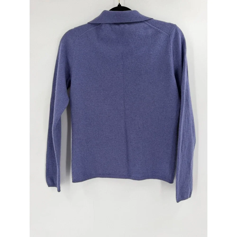 Charter Club Polo Sweater Womens Medium Blue 100% Cashmere V-Neck Quiet Luxury